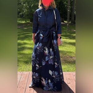 Rickie Freeman for Teri Jon Navy Floral Long Sleeve Dress